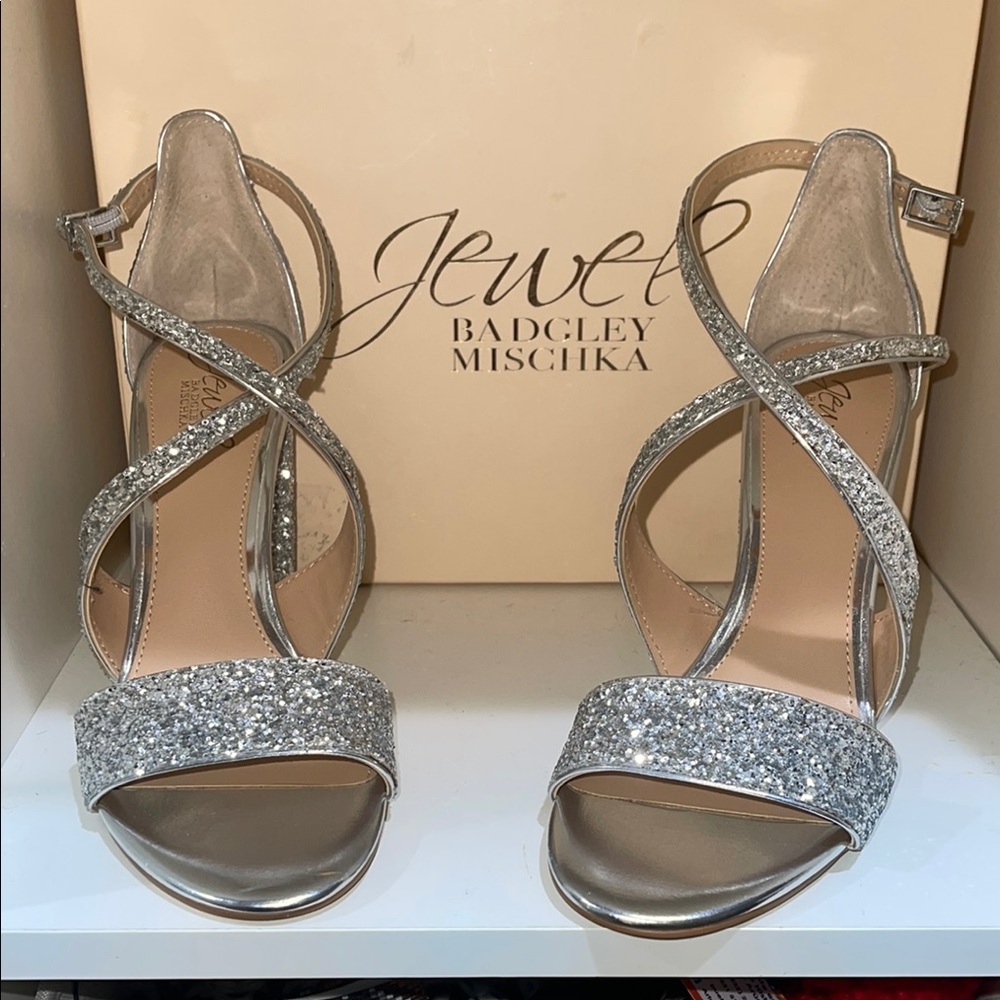 Badgley Mischka Silver Glitter Heels